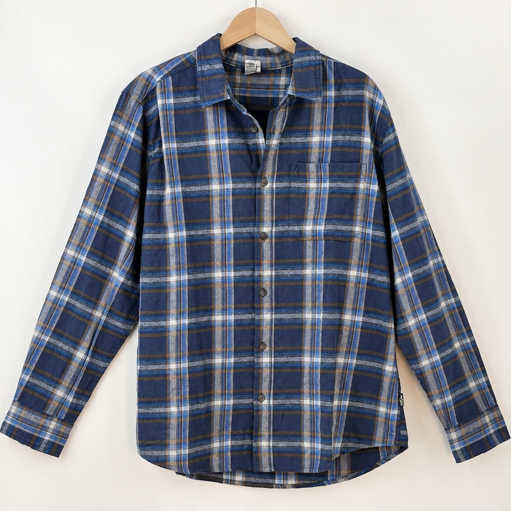Eddie Bauer Gorpcore Plaid Flannel Shirt Mens XL Tall Cabincore Outdoor Blue